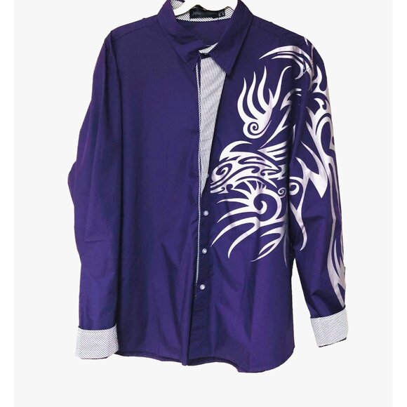 Jeansian Purple Abstract Shirt Men's XXL  Hip Hop Hipster Tribal Tattoo Graphic - Picture 1 of 8
